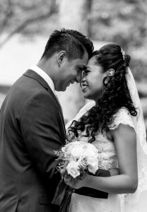 couple with foreheads against each other