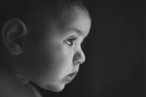 new baby girl black and white detail