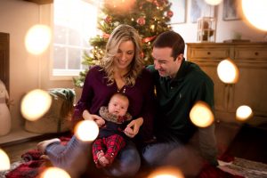 Atlanta family photographer picture of 3 in front of christmas tree