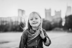 black and white portrait of little girl at Piedmont park
