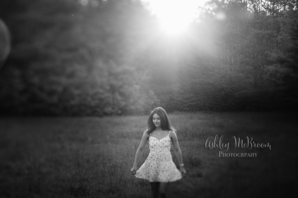 Artistic black and white senior portrait at Birmingham Park