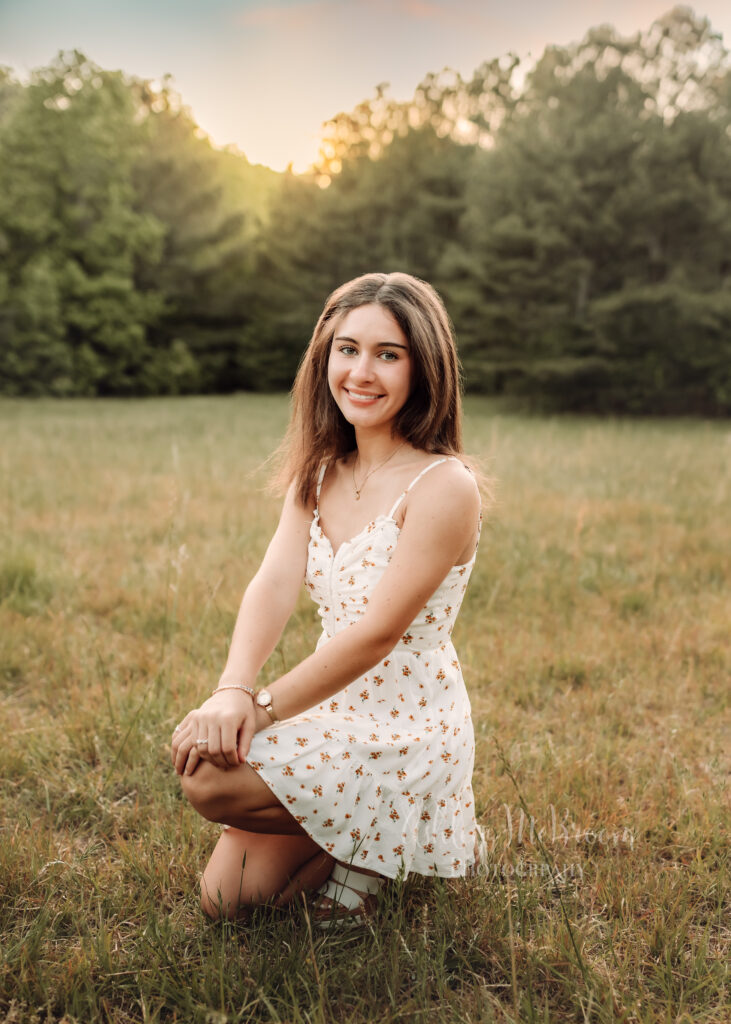 Outdoor senior portrait on a wooded path in Cherokee County, Georgia