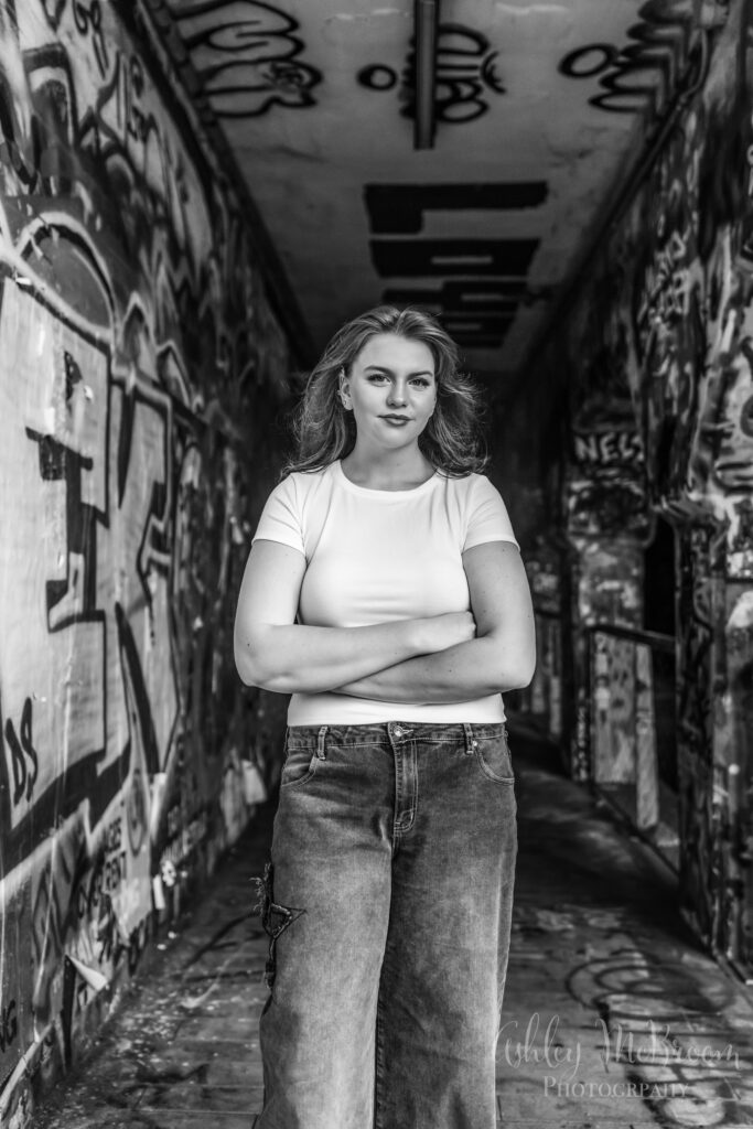 strong vibe girl in black and white at Krog St Tunnel