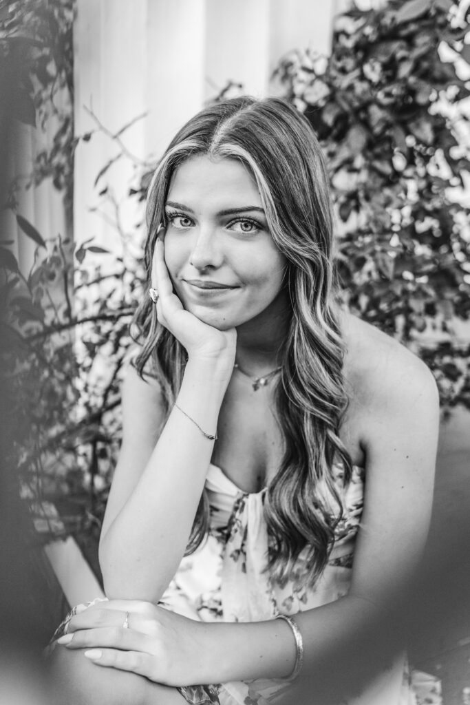 close up black and white senior portrait of a graduate from Roswell High School