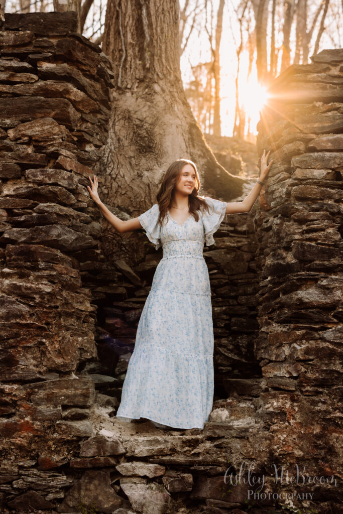 paper mill ruins at Sope Creek with Walton senior photoshoot girl