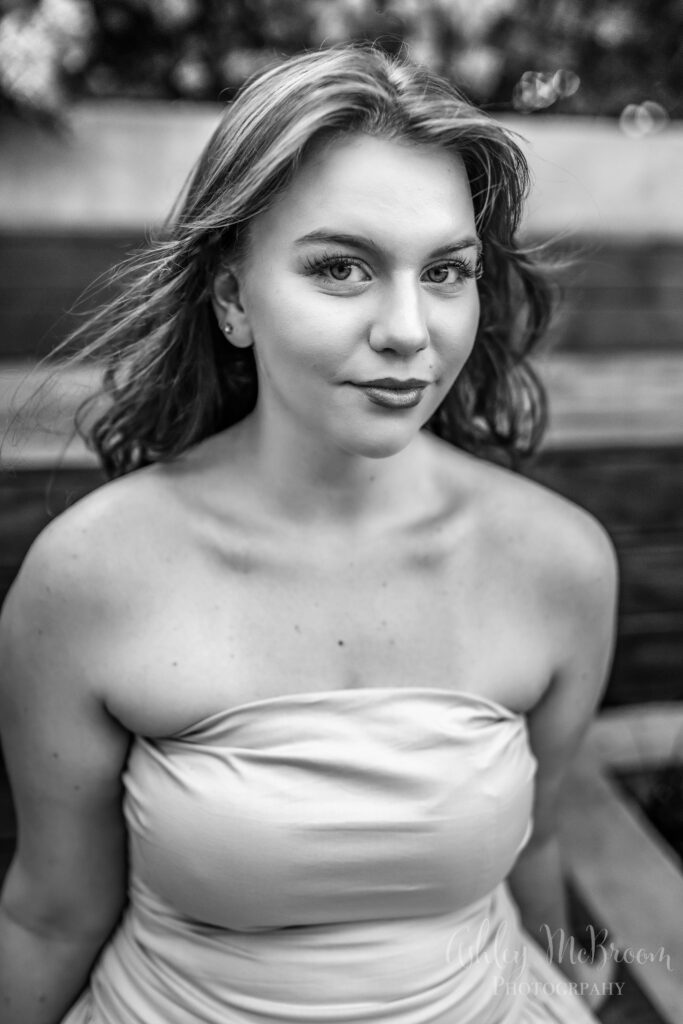 close up black and white portrait during unique Atlanta senior session