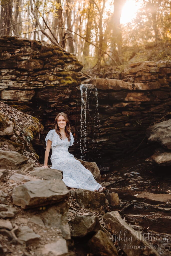 waterfall at sope creek flowing during senior session