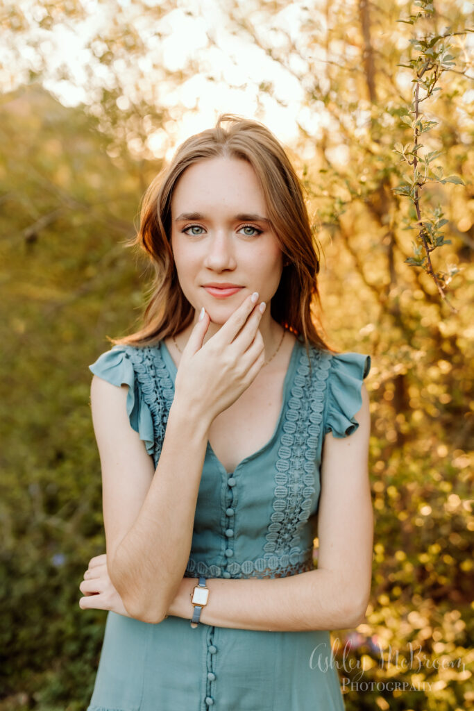 close up portrait during golden hour with gorgeous tones of a Walton high school senior
